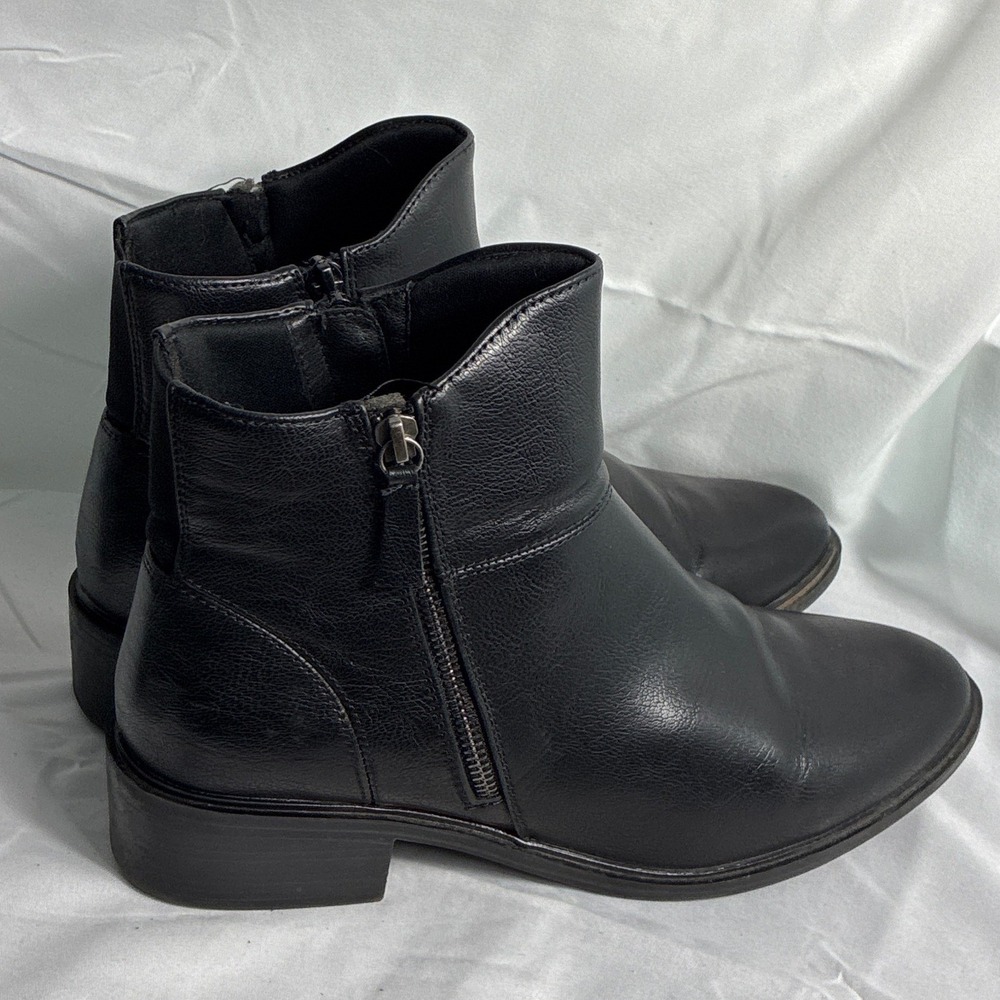Baretraps Alona Black Ankle Boots Side Zip Low Block Heel‎ Womens 9.5 W Wide